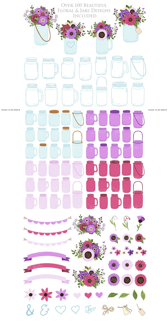 Purple Wedding Mason Jar Cliparts in Illustrations - product preview 1