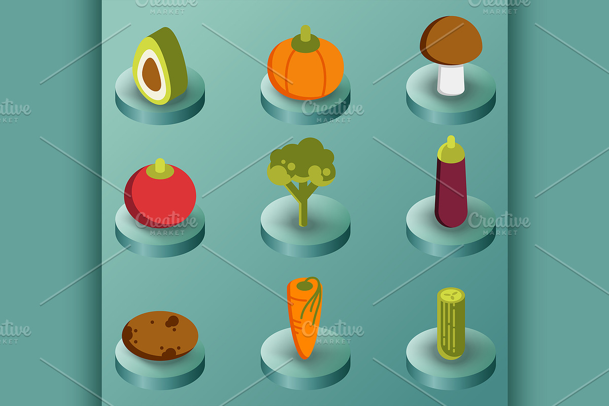 Vegetebles color isometric icons in Illustrations - product preview 8