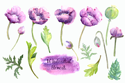 Watercolor Purple Summer Clipart Set