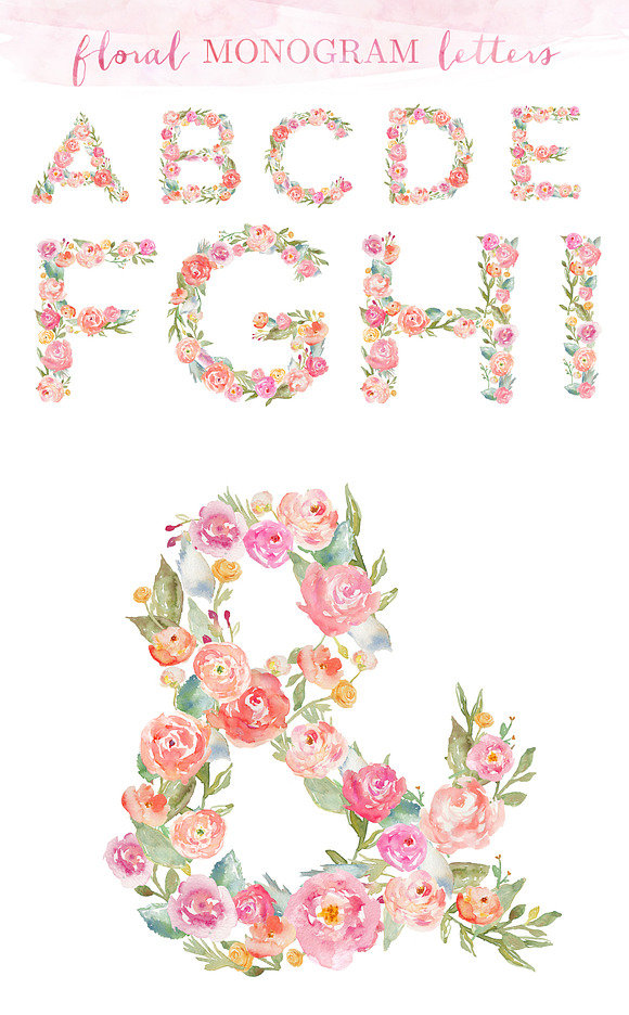 Monogram Floral Alphabet Letters in Illustrations - product preview 1