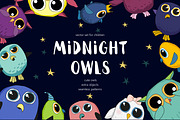 Midnight Owls - vector set for kids