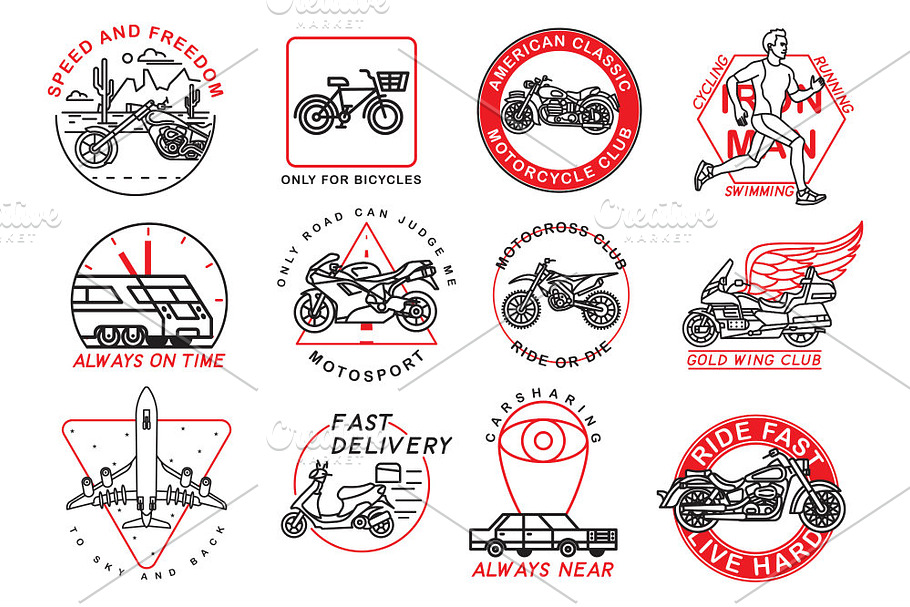 12 motorcycle and sport emblems in Illustrations - product preview 8