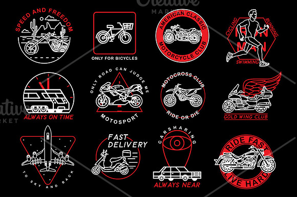 12 motorcycle and sport emblems in Illustrations - product preview 1