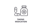 taking medication thin line icon, sign, symbol, illustation, linear concept, vector 