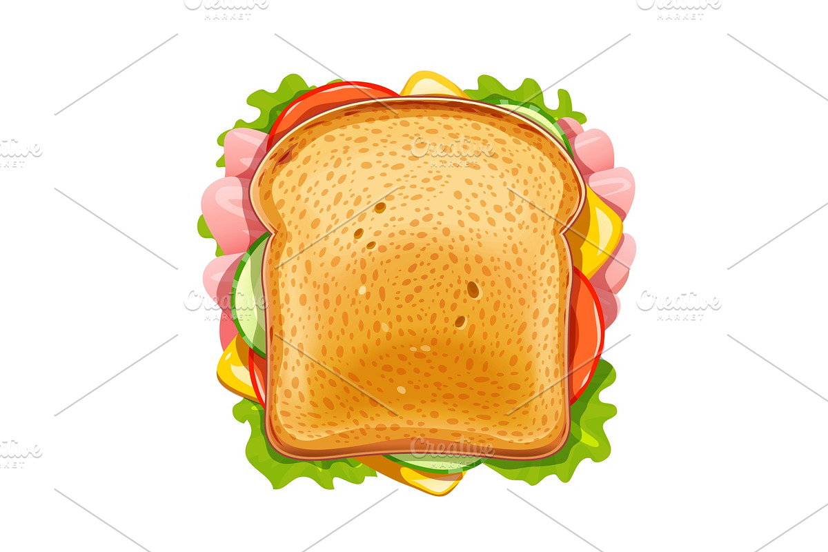 Sandwich. Fried bread with cucumber. in Illustrations - product preview 8