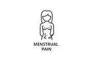 menstrual pain thin line icon, sign, symbol, illustation, linear concept, vector 
