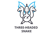 three headed snake thin line icon, sign, symbol, illustation, linear concept, vector 