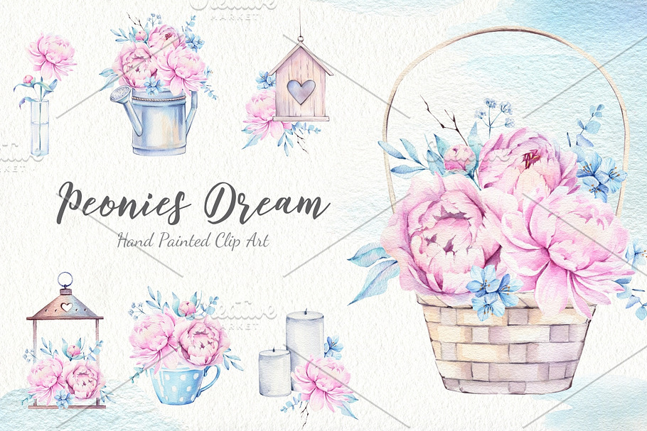 Peonies Dream Watercolor Set in Illustrations - product preview 8