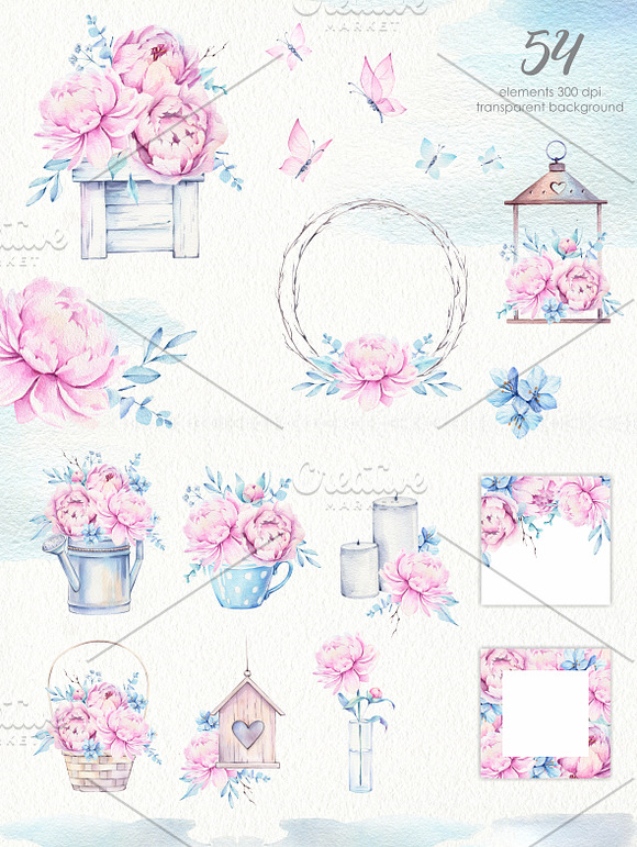 Peonies Dream Watercolor Set in Illustrations - product preview 1