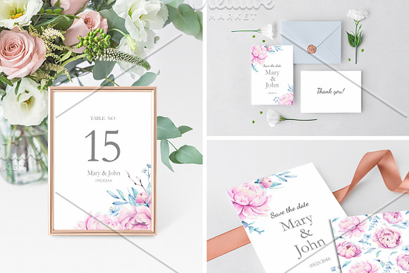 Peonies Dream Watercolor Set in Illustrations - product preview 2