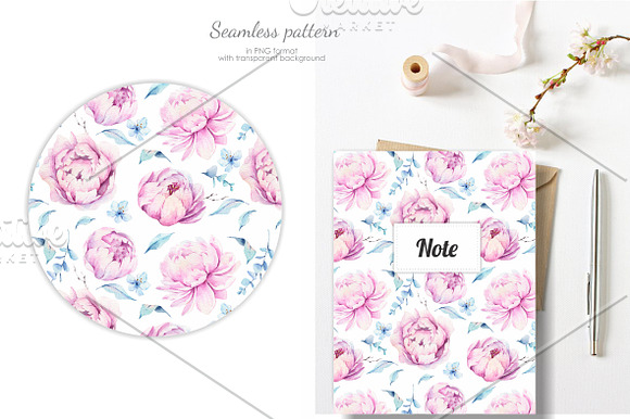 Peonies Dream Watercolor Set in Illustrations - product preview 3