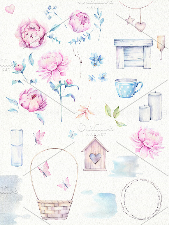 Peonies Dream Watercolor Set in Illustrations - product preview 4