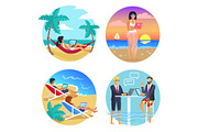 Business Summer Seaside Set Vector Illustration