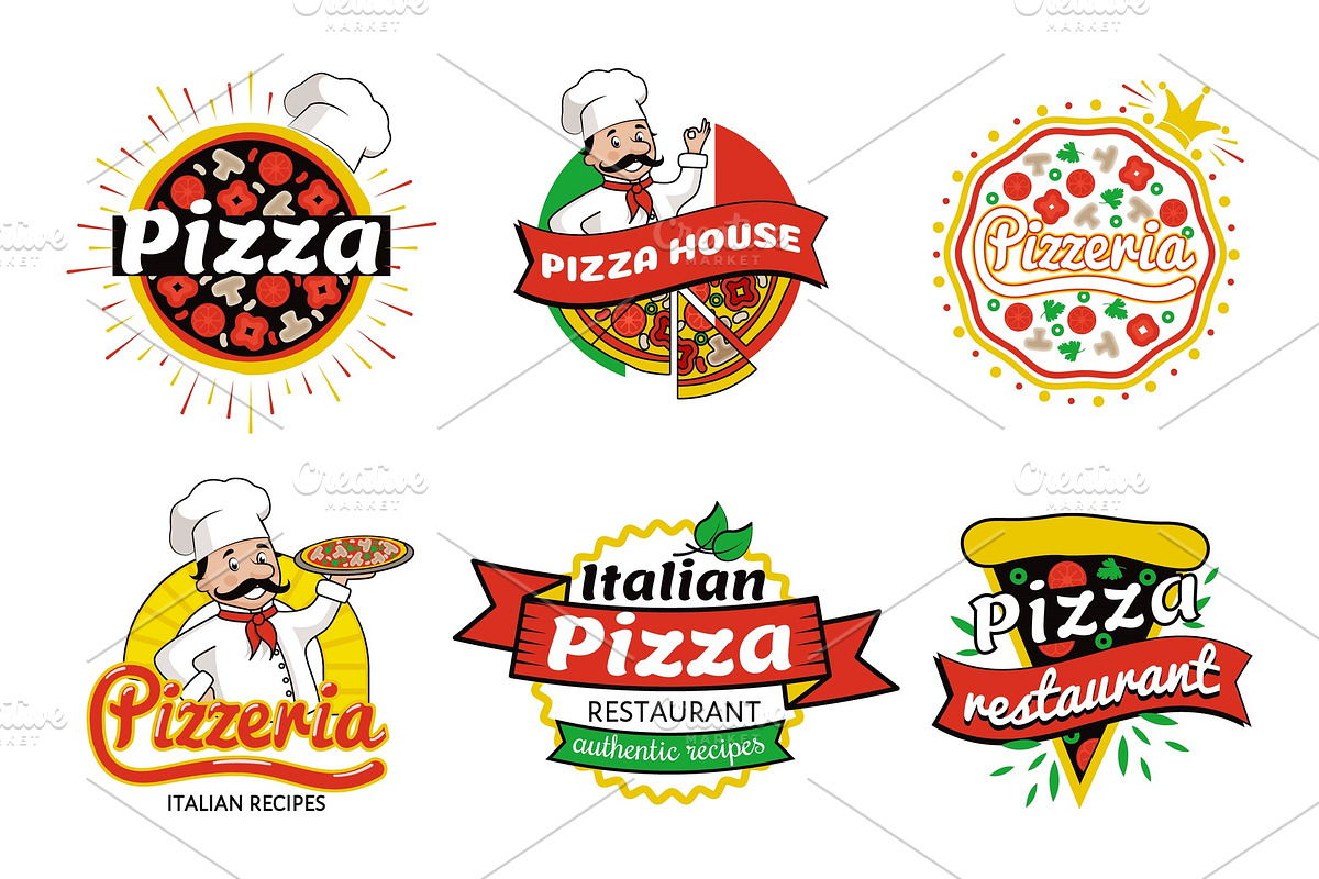 Italian Pizza Restaurant Logos Vector Illustration Custom