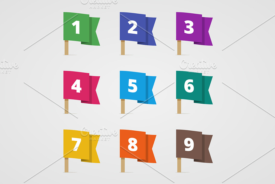 Set of colorful flags with numbers in Illustrations - product preview 8