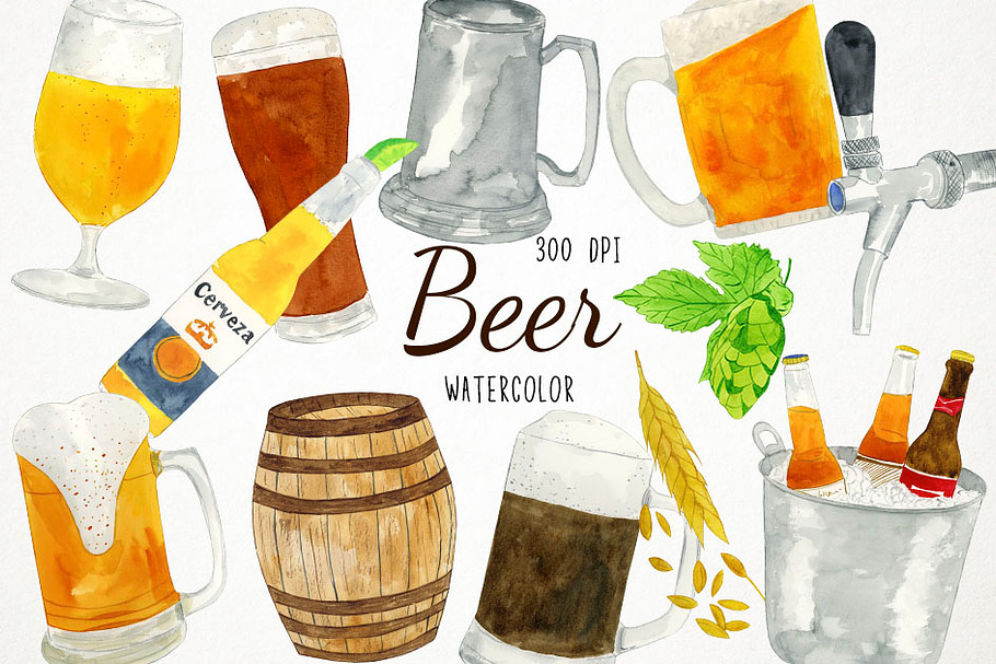 Watercolor Beer Clipart