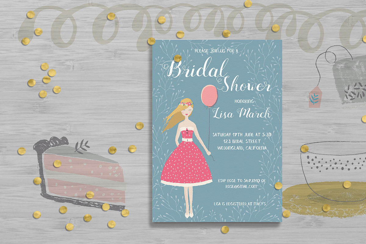 Bridal Shower Invitation Card Templa in Card Templates - product preview 8