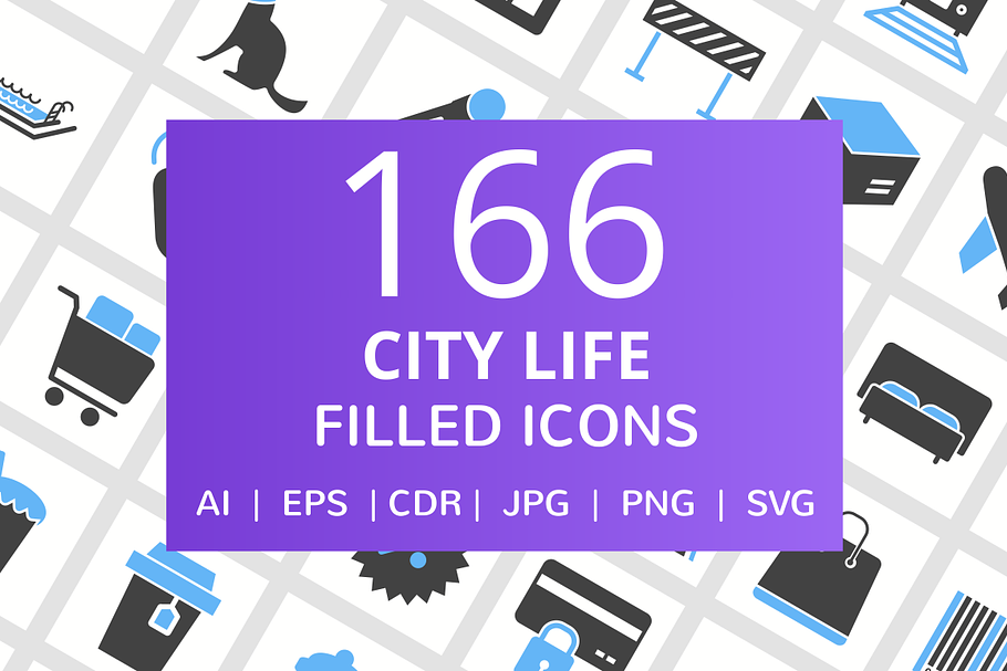 166 City Life Filled Icons in Graphics - product preview 8