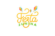 Festa Junina. Holiday card design for Brazilian June festa de Sao Joao. Lettering and sky lanterns