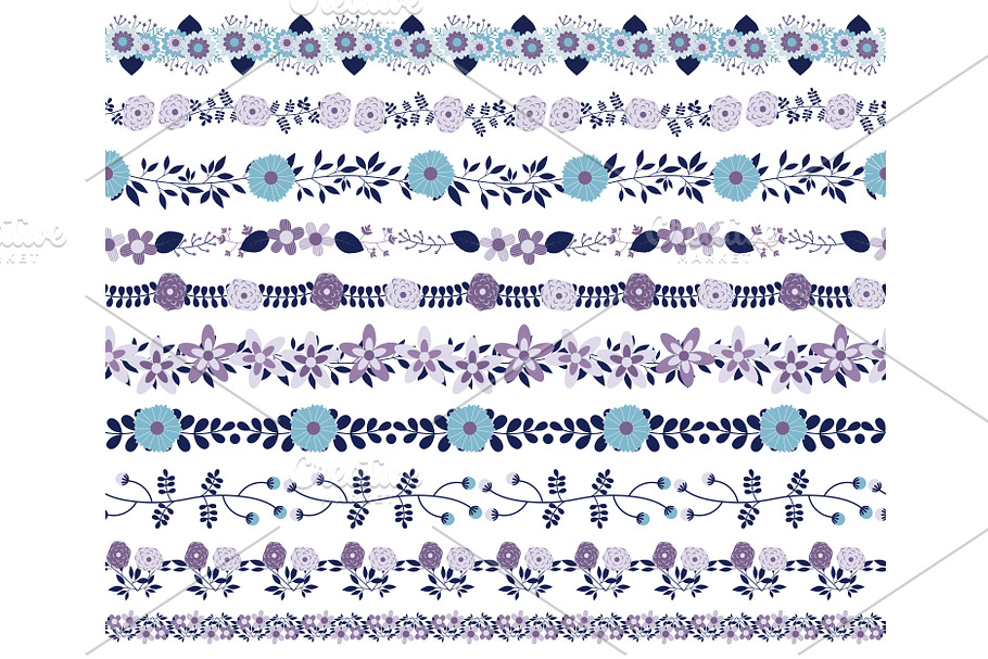 Violet blue flower border divider in Illustrations - product preview 8