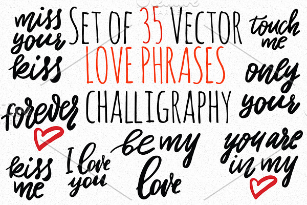Set of 35 vector love phrases