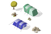 Isometric set of tourist tents.