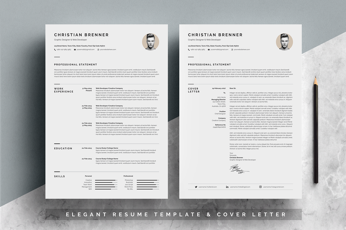 Elegant Resume Template in Resume Templates - product preview 8