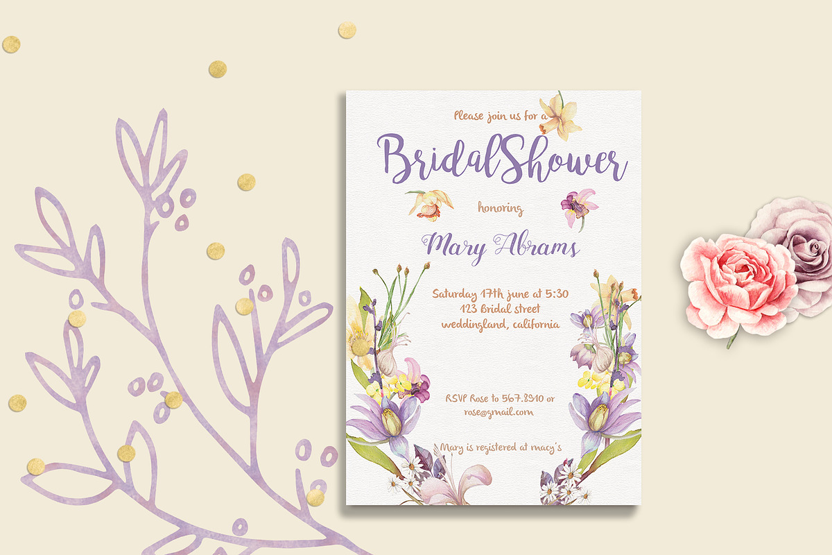 Floral Bridal Shower Card template in Card Templates - product preview 8