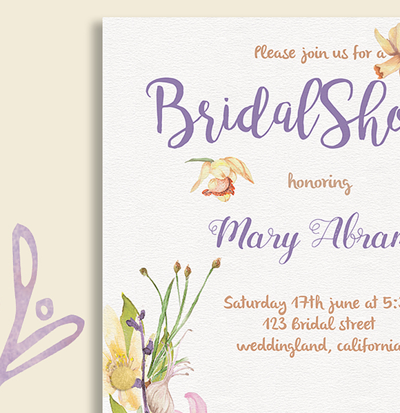 Floral Bridal Shower Card template in Card Templates - product preview 1