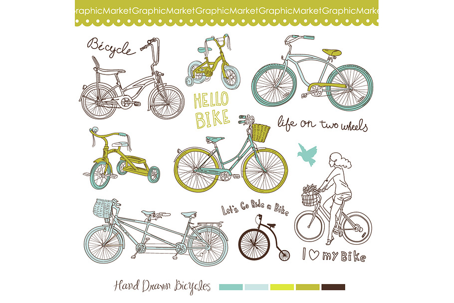 14 Retro Bicycles clip art