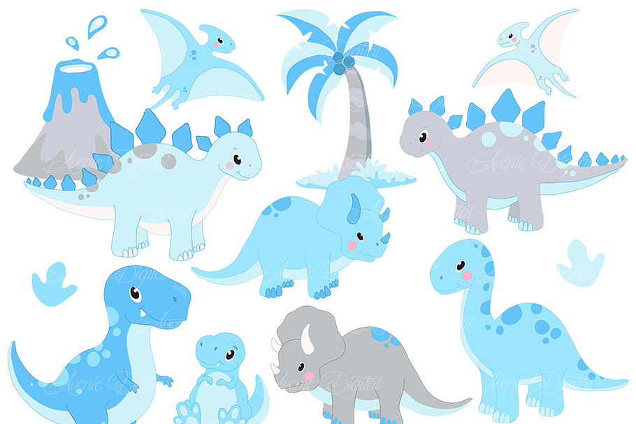 Cute Blue Dinosaur Clipart