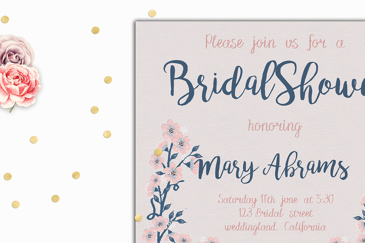 Floral Bridal Shower Card Template in Card Templates - product preview 8