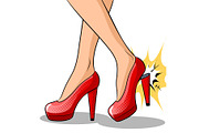 Woman broke heel on her red shoes pop art vector