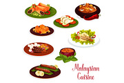 Malaysian cuisine dinner icon with asian dessert