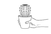 Hand with cactus coloring vector illustration