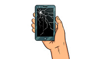 Smart phone and broken screen pop art vector