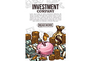 Investment poster with money or cash currency