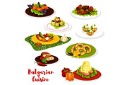 Bulgarian cuisine lunch menu icon with meat dish