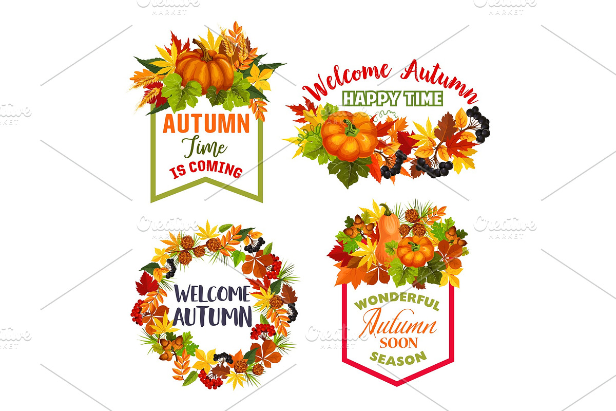 Autumn Welcome Fall vector leaf acorn icons in Illustrations - product preview 8