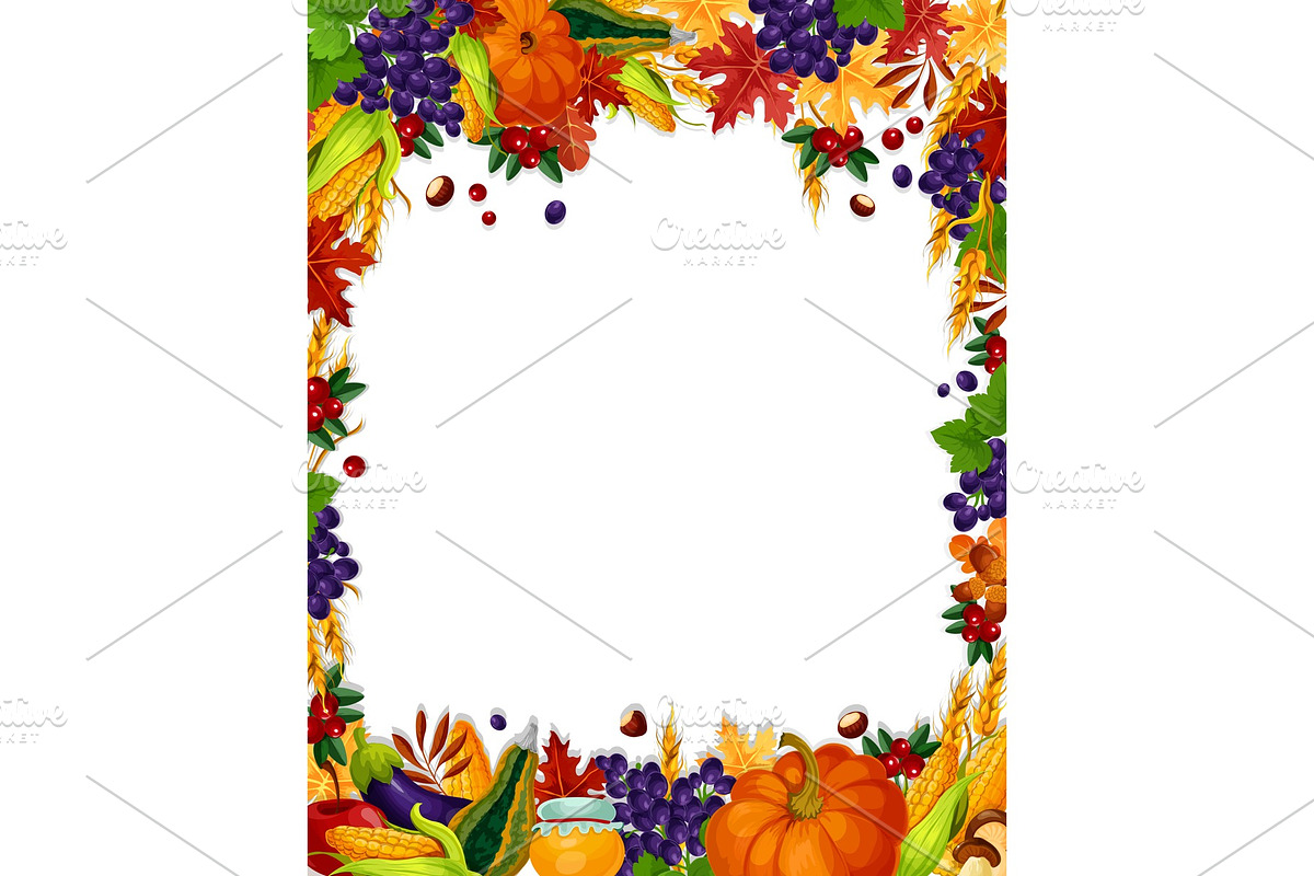 Autumn vector acorn leaf, pumpkin harvest poster in Illustrations - product preview 8