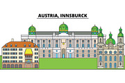 Austria, Innsburck. City skyline, architecture, buildings, streets, silhouette, landscape, panorama, landmarks. Editable strokes. Flat design line vector illustration concept. Isolated icons