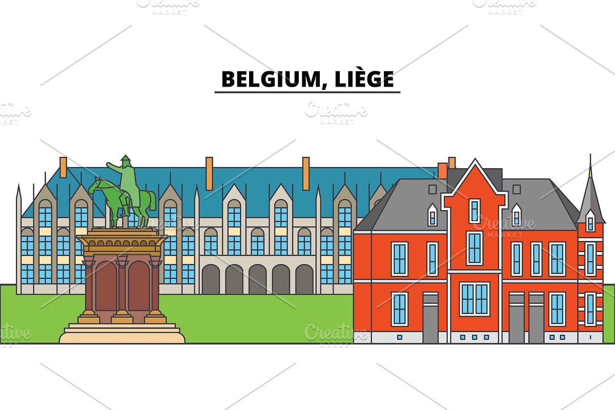 Belgium, Liege. City skyline, architecture, buildings, streets, silhouette, landscape, panorama, landmarks. Editable strokes. Flat design line vector illustration concept. Isolated icons in Illustrations - product preview 8