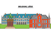 Belgium, Liege. City skyline, architecture, buildings, streets, silhouette, landscape, panorama, landmarks. Editable strokes. Flat design line vector illustration concept. Isolated icons