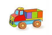Toy Truck flash card. Kids Wall Art. First word flashcard. Playroom decor. Colorful toy Truck. Cartoon clipart eps 10 illustration isolated on white background