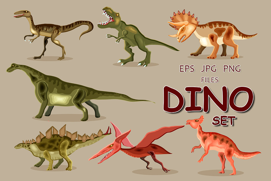 Cartoon dinosaurs set. 4 patterns.