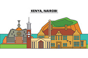 Kenya, Nairobi. City skyline, architecture, buildings, streets, silhouette, landscape, panorama, landmarks. Editable strokes. Flat design line vector illustration concept. Isolated icons