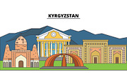 Kyrgyzstan. City skyline, architecture, buildings, streets, silhouette, landscape, panorama, landmarks. Editable strokes. Flat design line vector illustration concept. Isolated icons