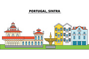 Portugal, Sintra. City skyline, architecture, buildings, streets, silhouette, landscape, panorama, landmarks. Editable strokes. Flat design line vector illustration concept. Isolated icons