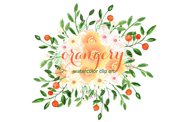 Orangery. Watercolor clip art.