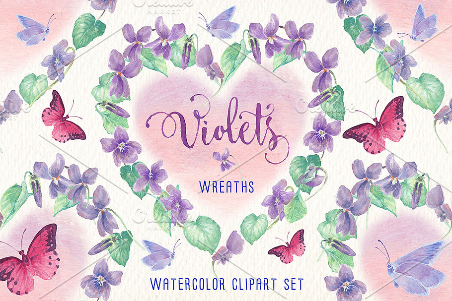 violets watercolor clip art